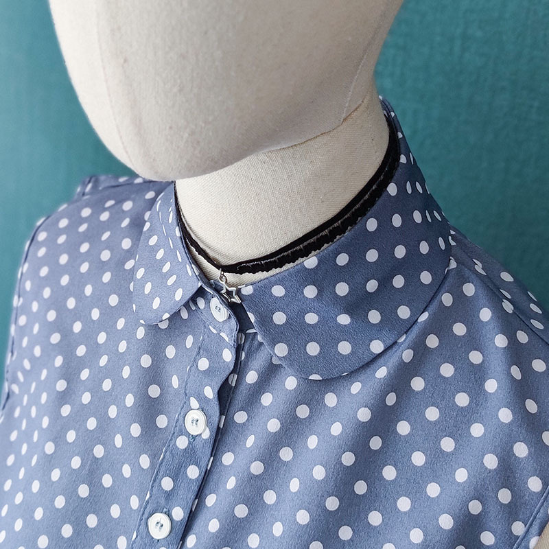 Chemise à Faux Col à pois bleus, pull à Col détachable, demi-chemise femme, Faux Col, cravate, vêtements accessoires: 02
