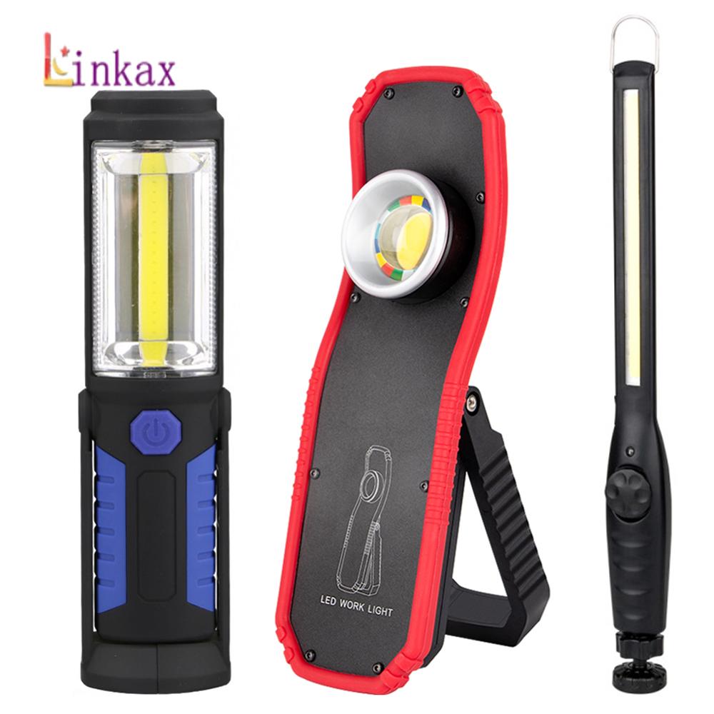 Portable COB LED Flashlight USB Rechargeable Torch Work Light Magnet Emergency Camping Lamp With Built-in Battery Magnet Hook