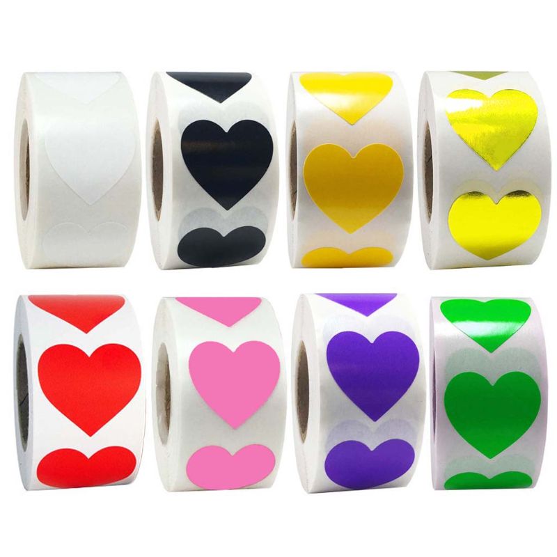 500 stk / rulle 8 farver hjerteformede klistermærker bryllupsemballage håndlavet kuvertforseglingsetiket papirvarer klistermærke