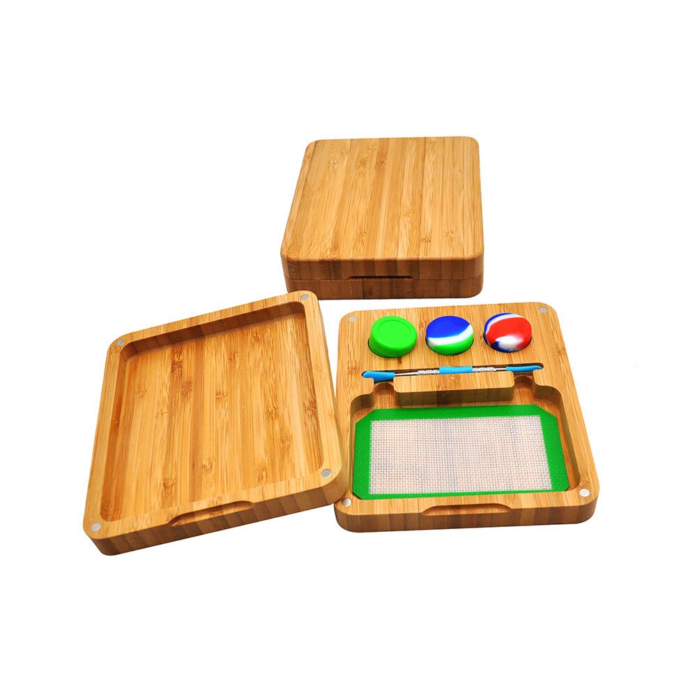 Hout Dab Tool Set Dubbeldeks Wax Carving Dab Kit Met Rvs Lepel Siliconen Containers Wax Jar Siliconen mat