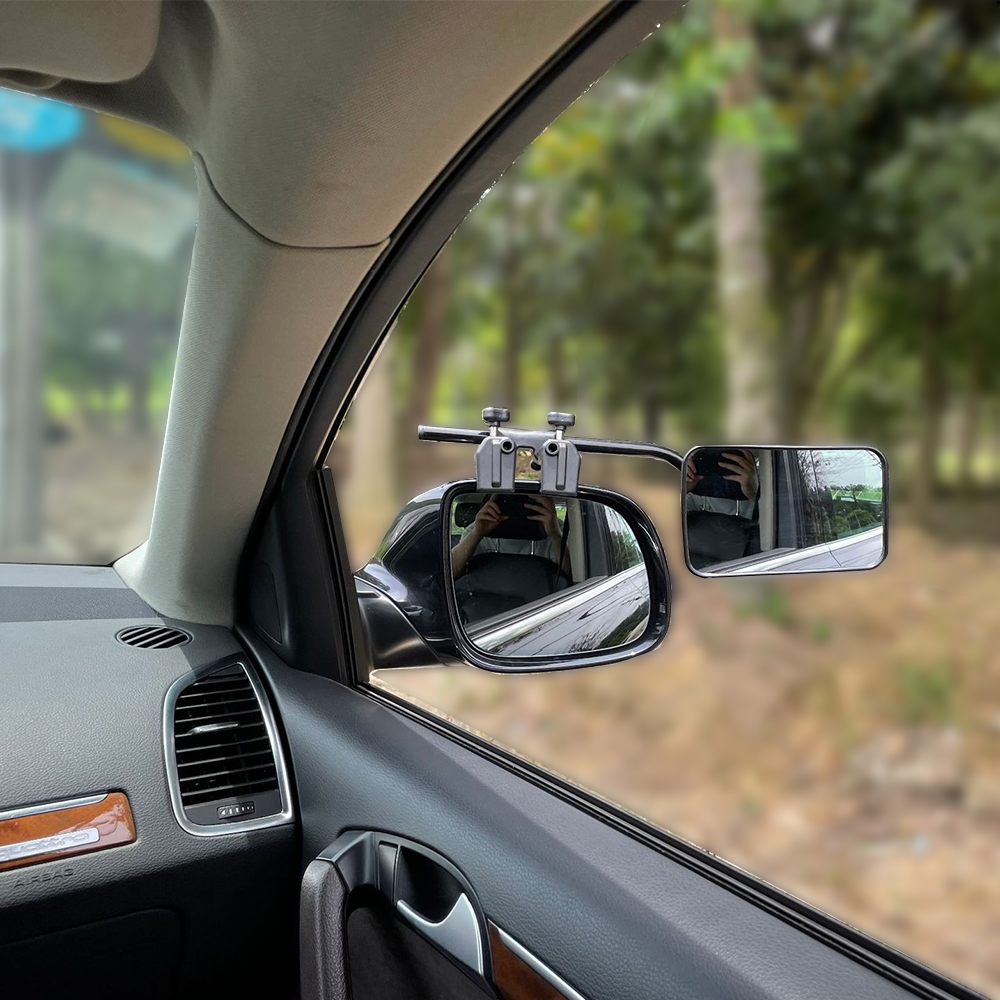 2Pcs Universal Towing Mirrors Tow Mirror Adjustable Clip-on Rectangle Shape Side Mirror For Caravan Trailer Car Rear View Mirror