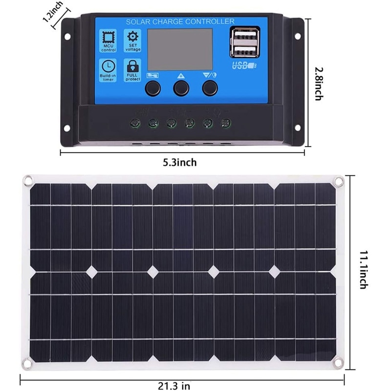 100w solpanelsæt 12v batterioplader controller til campingvogn & båd & dobbelt usb solpanel 10a solcelle controller