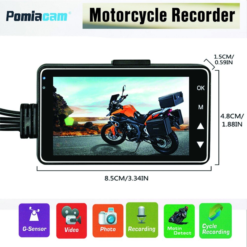 M18 cool mini motorfiets camera voor en achter camera systeem met 3 inch scherm 120 graden camera Motorfiets rijden video record