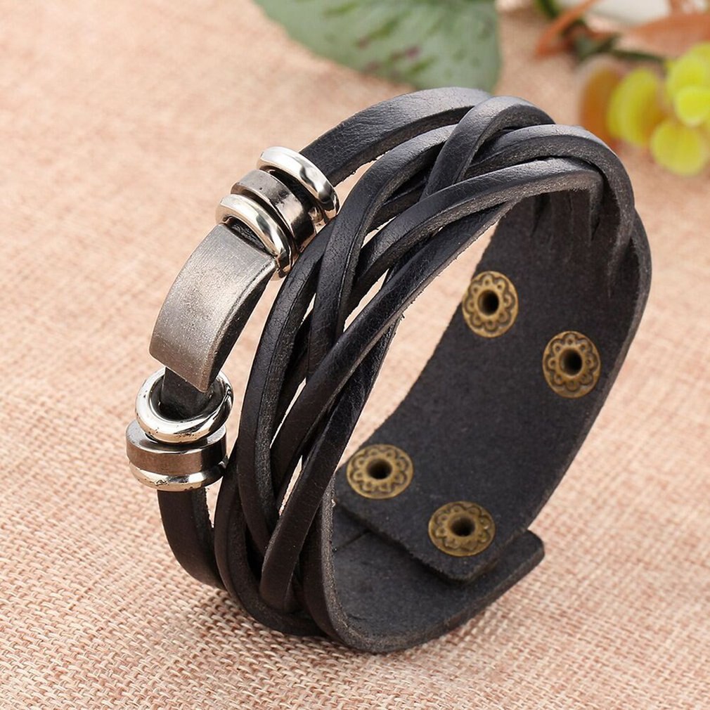 Leren armband heren geweven meerlaagse armband handgemaakte sieraden voor heren meerlaagse leren armband
