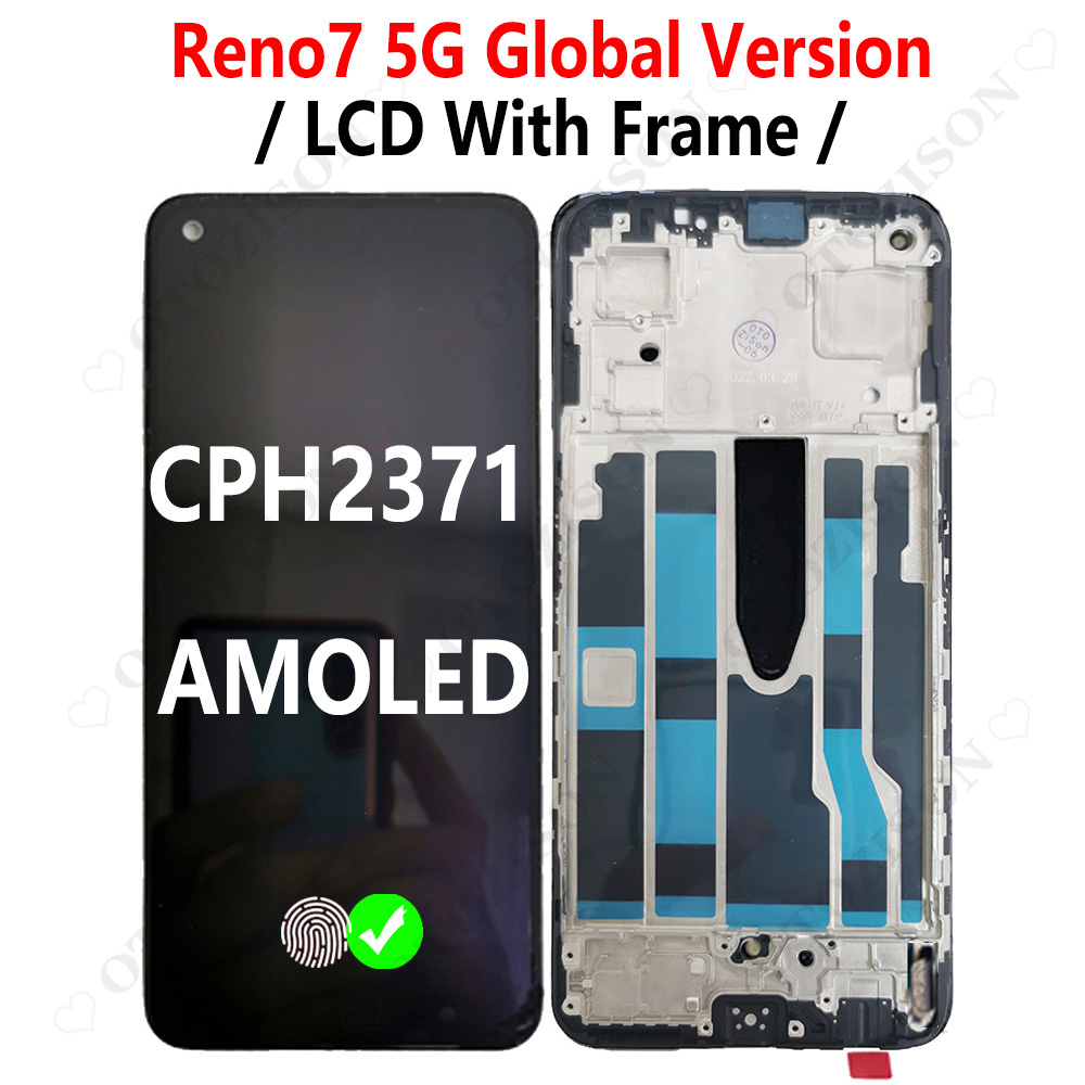 Super AMOLED Display For OPPO Reno7 Reno 7 5G Global Version CPH2371 LCD With Frame Screen Touch Panel Digitizer Sensor Assembly: Gold