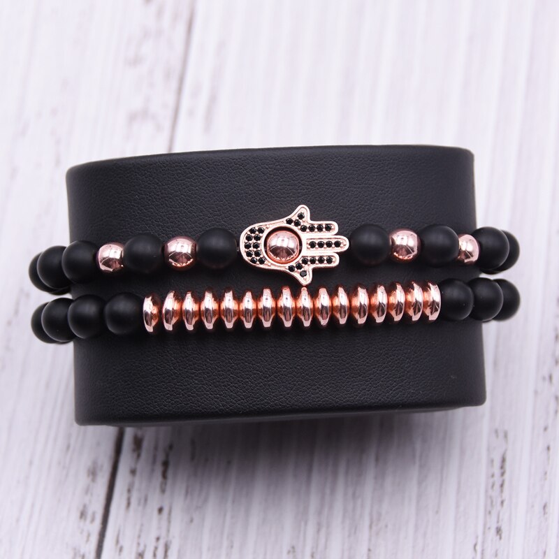 2 teile/satz Mikro Pflastern CZ Palme Reize Armbänder für frauen 8mm matt perlen stein Armbinde männer schmuck bileklik