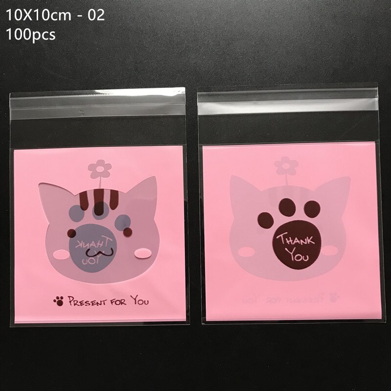 100pcs/lot 10*10cm Plastic Bags Animal Cookie&amp;Candy Bag Self-Adhesive For Wedding Birthday Party Bag Biscuit Packaging Bag: 10x10cm 02