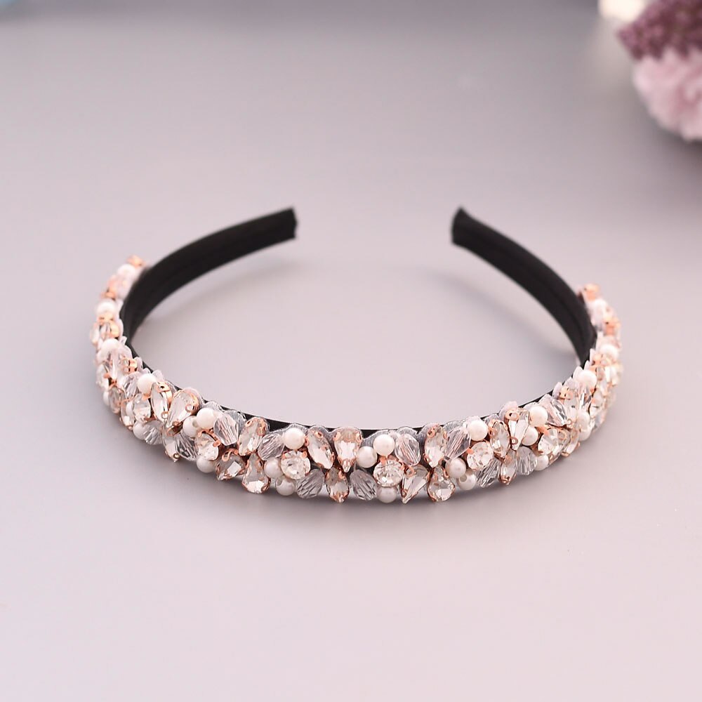 Luxe barokke kleurrijke waterkristal brede hoofdband veelkleurige strass haarband bruids bruiloft haaraccessoire: Zwart