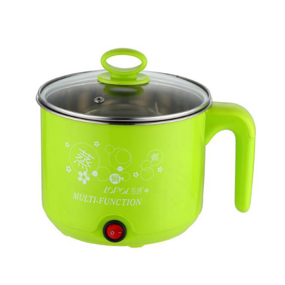 1.6L Electric Heating Pot Mini Multi-Function Electric Cooker Stainless Steel Noodle Pot Kitchen Appliances With Conversion Plug: green no Steamer