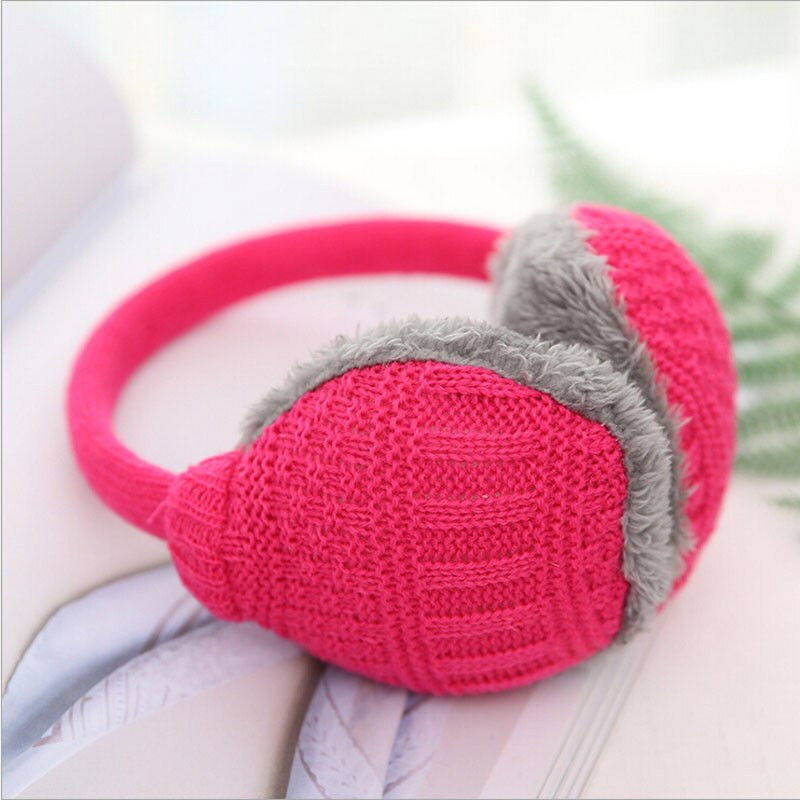 Sweet Girls Women Winter Solid Color Warm Knitted Plush Casual Earmuffs Ear Warmers Ear Muffs Earlap: Rose Red