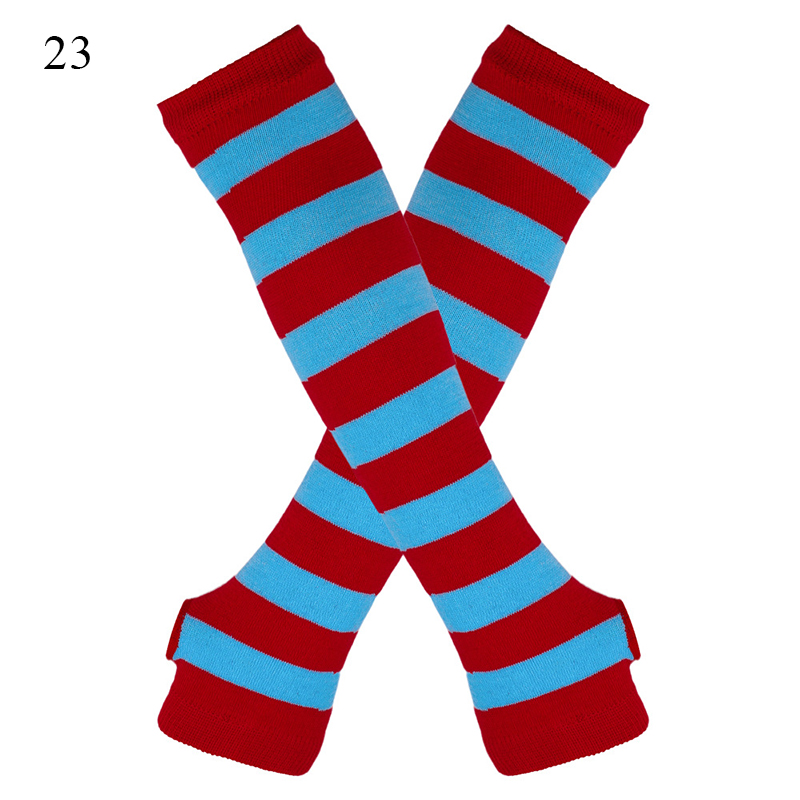 Winter Warm Long Gloves For Women Men Knitted Fingerless Elbow Gloves Red Striped Hip-Hop Mittens Outdoor Elastic Arm warmer: PEACOCK BLUE