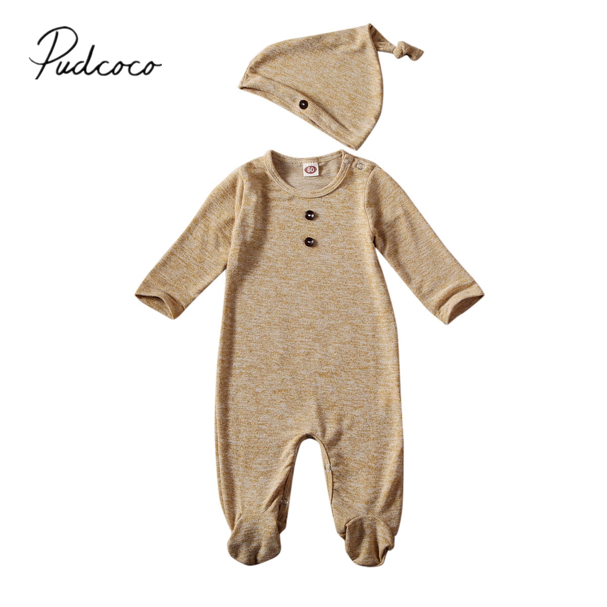 Baby Lente Herfst Kleding 2 Stuks Pasgeboren Baby Meisje Jongen Bamboe Stof Kleding Solid Lange Mouwen Footies Jumpsuit Hoed outfit