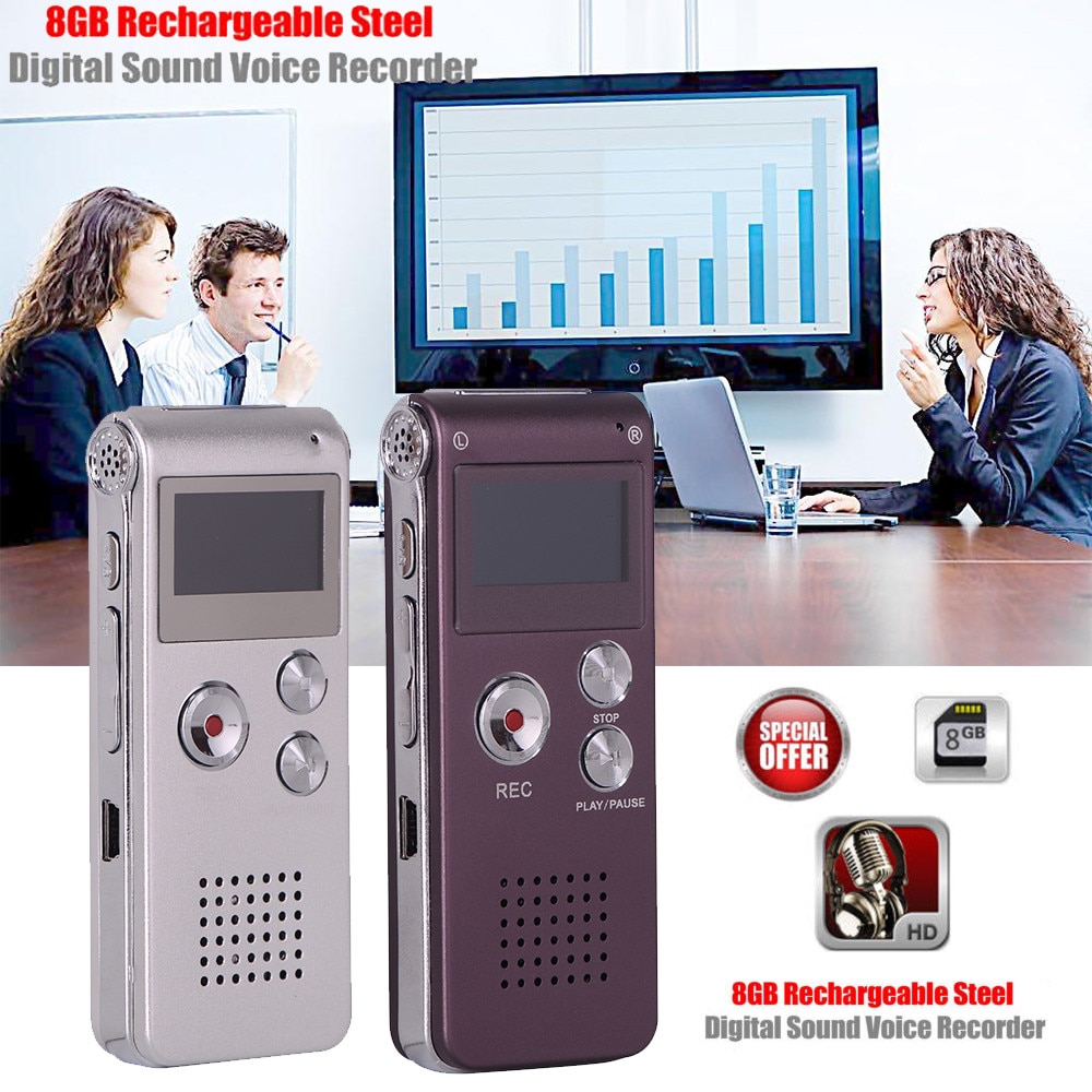 Moderno reproductor MP3 dictáfono con grabadora de voz y sonido DIGITAL, de acero, recargable, 8GB