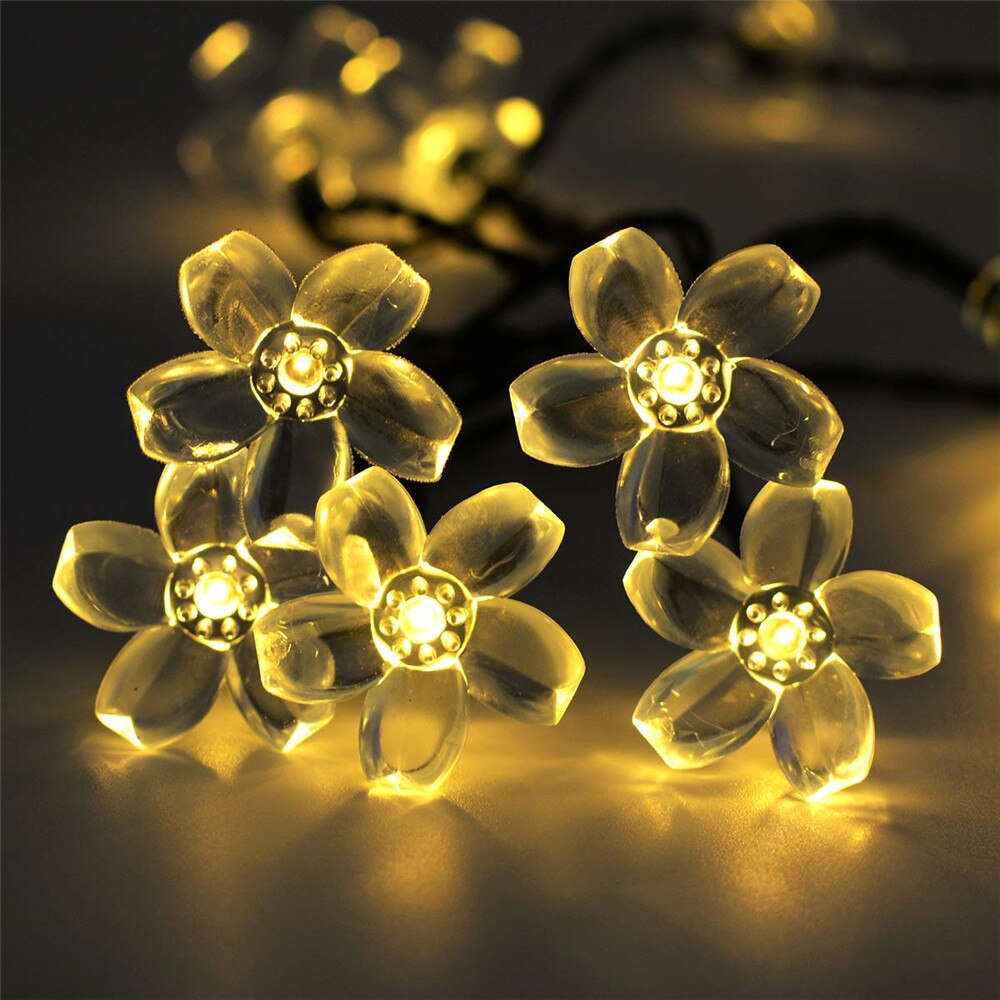 Solar String Lights 50 LED Peach Blossom Flower Christmas Lights Waterproof Fairy Lights Solar Powered for Patio Lawn Yard Xmas