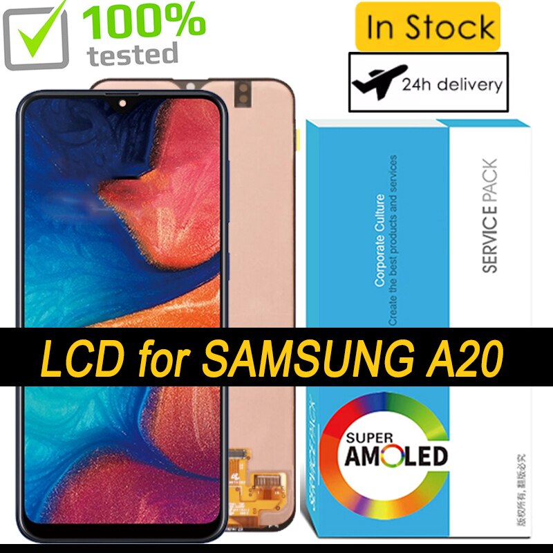 100% Getest 6.4 &quot;Oled Voor Samsung Galaxy A20 A205 SM-A205F Lcd-scherm Digitizer Vergadering Reparatie Onderdelen