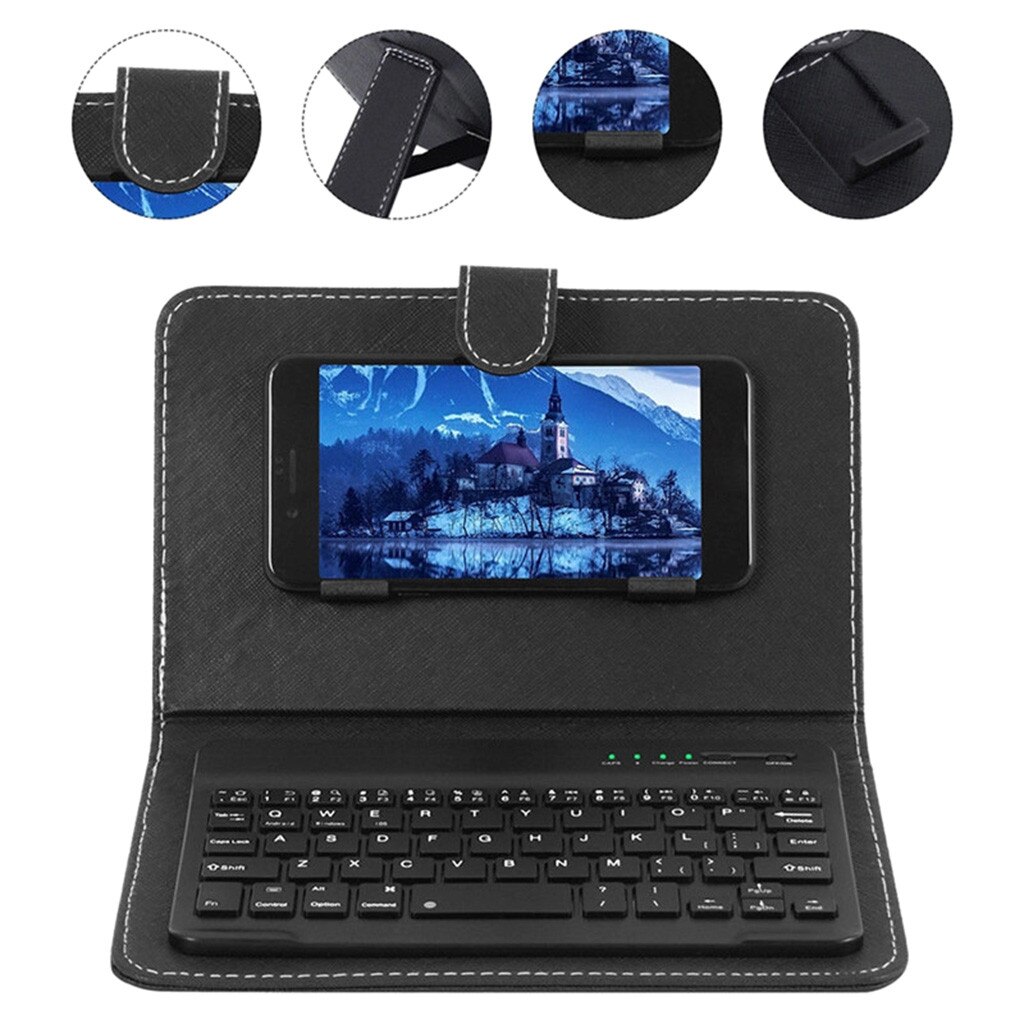 Mini Portable Leather Wireless Blueteeth Keyboard for iPhone for Android Phone Low Noise Desktop Office Entertainment Tablet: BK