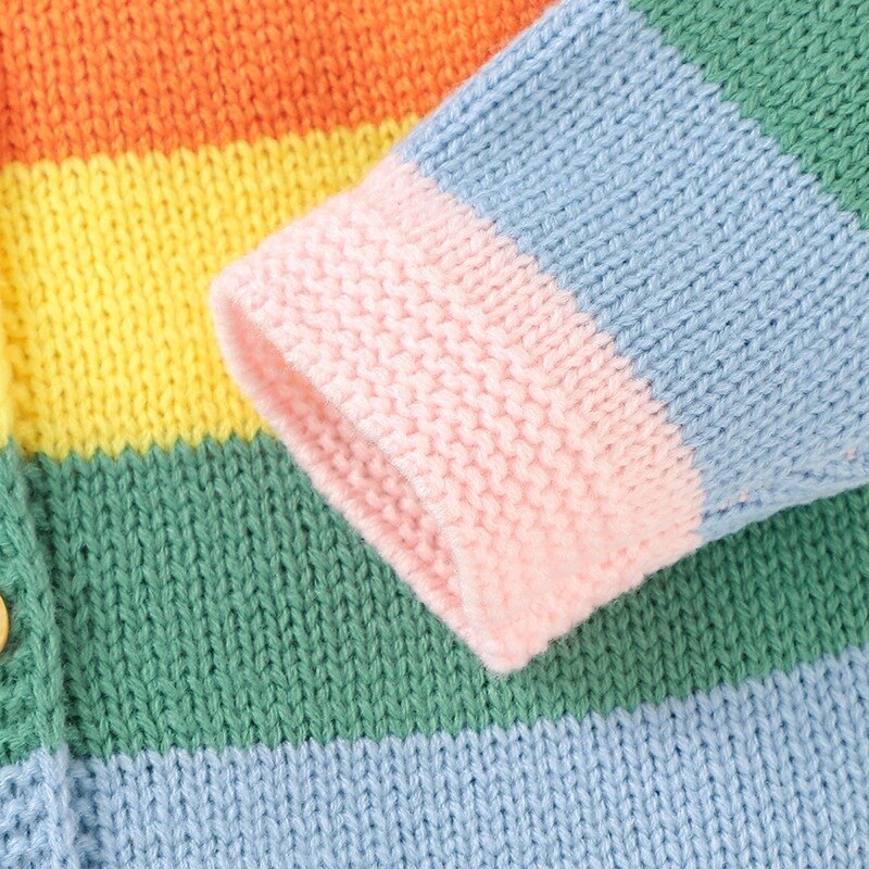 Bebê crianças camisola outono inverno da criança menina cardigan de malha bebê listrado arco-íris casaco crianças moda meninas sweater3