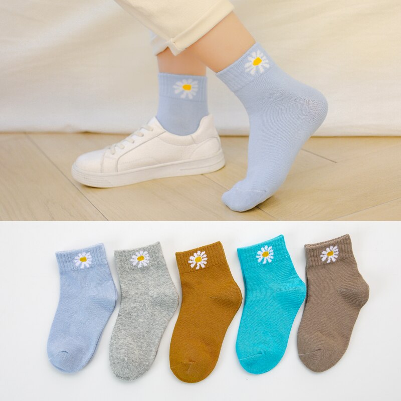 Kleurrijke Kinderen Sokken Katoen Half Lengte Jongens &amp; Meisjes Sokken Mode Bloem Patroon Kids Sok 1 Lot = 5 Pcs: flower B / 10-12T