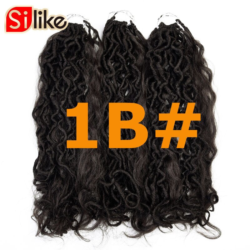 18 Inch Boho Locs Crochet Braiding Hair Handmade Dreads Faux Locs with Curl Ends Synthetic Bohemian Hair for Women: #1B / 6Pcs/Lot