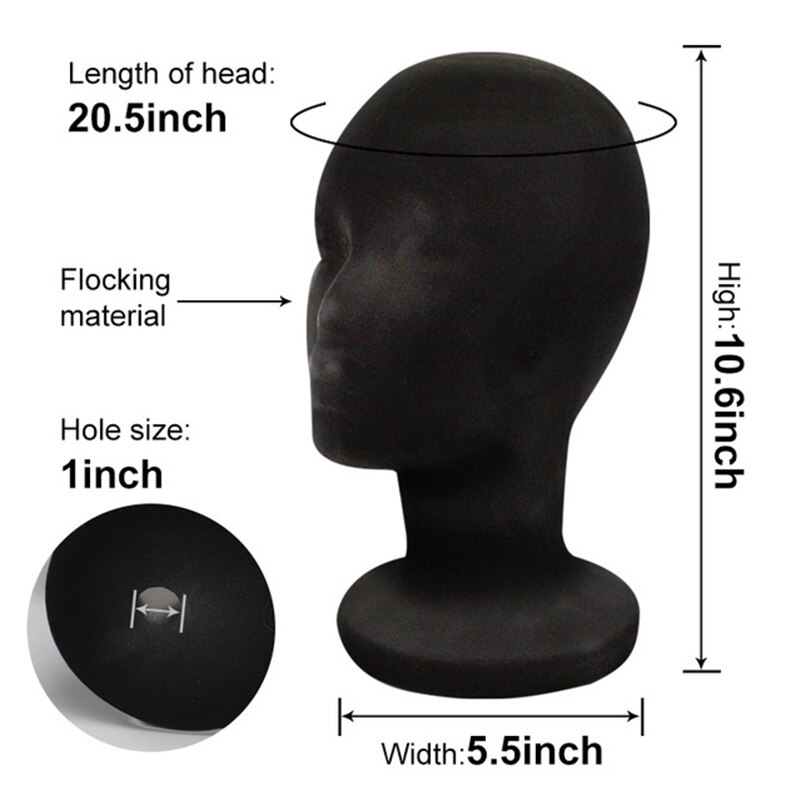 Black Flocking Foam Head Model Head Male And Female Head Model Dummy Head Hat Scarf Wig Eyes Prop Display Stand