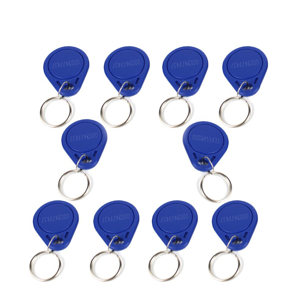 10 stk adgangskontrol rfid nøglesender 125 khz proximity id token tag nøgle fjernbetjeninger blå farve til dør adgangskontrol system  f1661b
