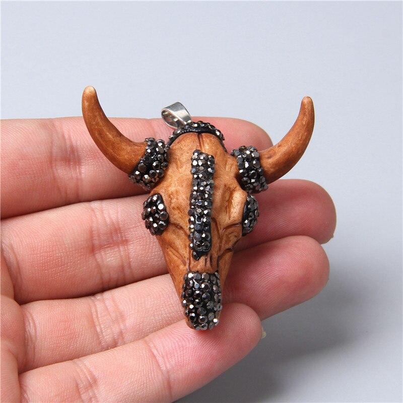 1pc weiß Knochen CZ Quartz perle Kuh Bull Ox Kopf Schädel Charms Anhänger Für halskette Schmuck machen Zubehör Erkenntnisse männer