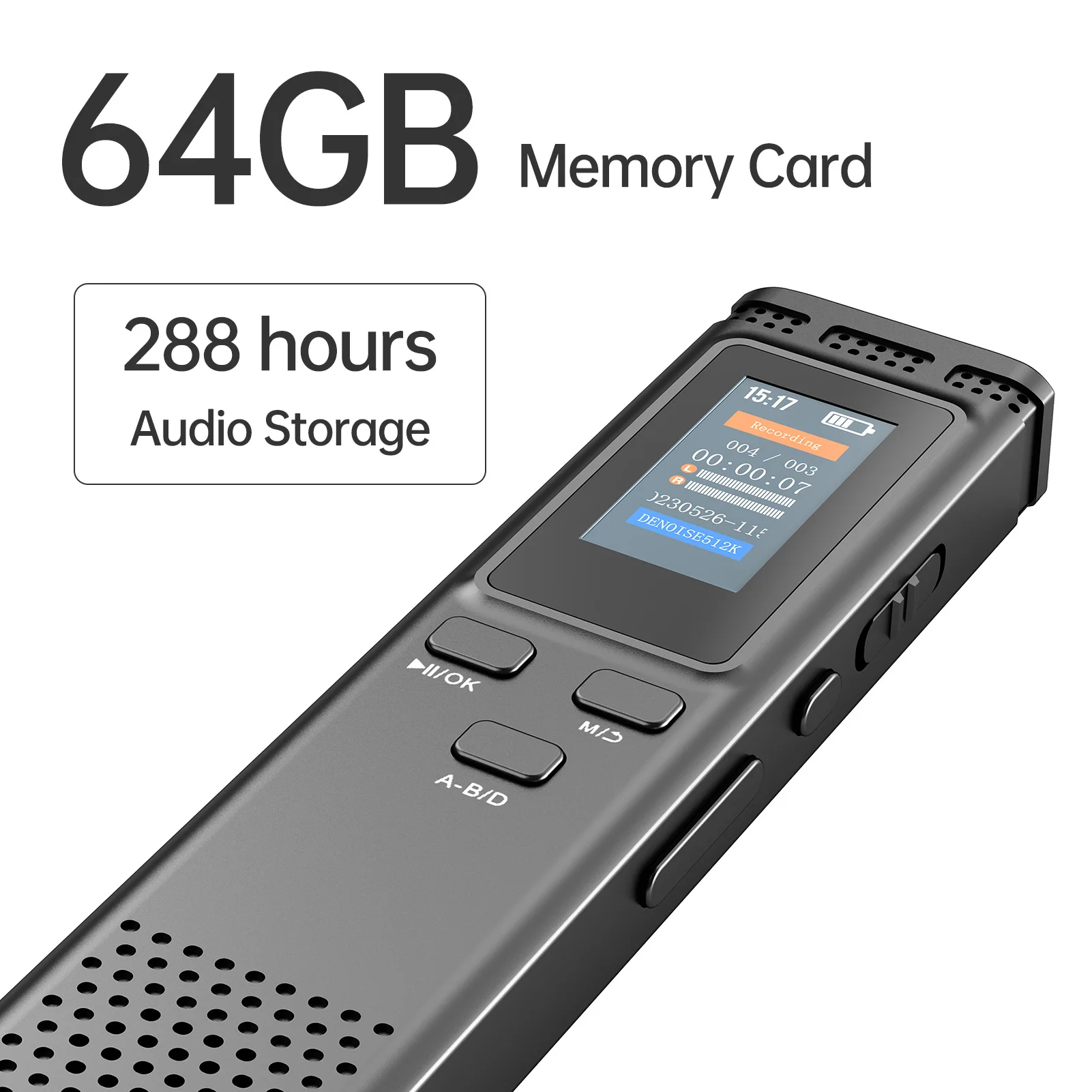 Grabación de Audio activada por voz, reducción de ruido con reproducción, reproductor de música MP3, 288 horas, 64GB/16GB/8GB, grabadora de voz Digital: Negro