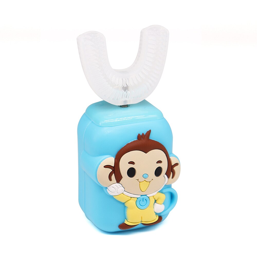 Elektrische Kinderen Brushtooth U/C Siliconen Zachte Borstel Hoofd High-Efficiency 360 Graden Schoonmaken Kinderen Tanden: Blue-Monkey