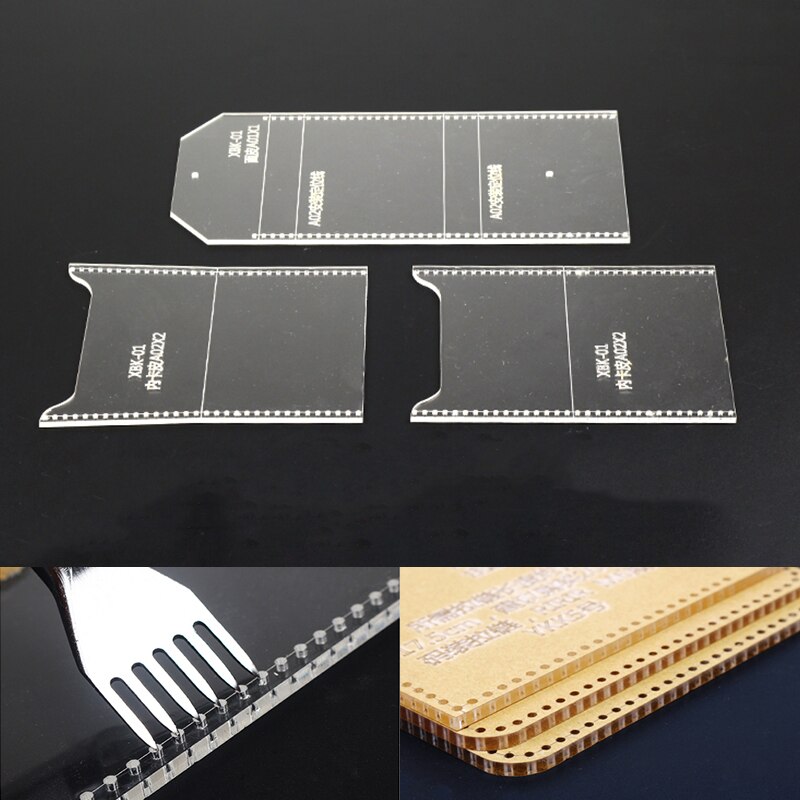 Plantilla plegable de acrílico para billetera, herramienta de artesanía de cuero, hecho a mano, con patrones acrílicos, 3 uds.