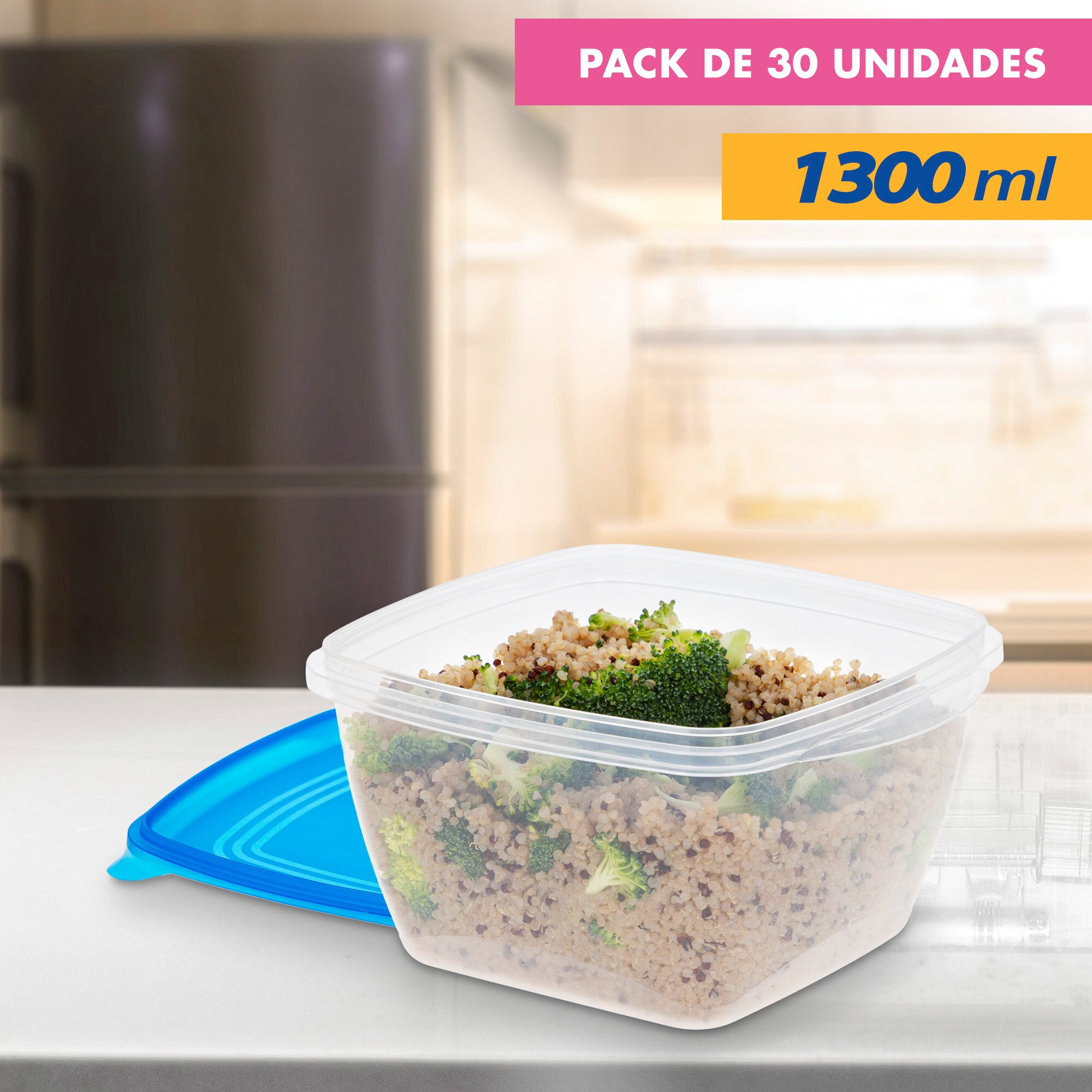 Pack recipientes herméticos, Tapers para comida, tupers plastico, apilables, Apto para microondas y lavavajillas, fiambrera: 30 uds de 1300 ml