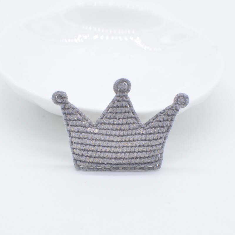 50 stk 42*28mm polstret glitter stof krone applikation til diy hat handsker tøj leggings stof syning hovedbeklædning dekor patches  l78: Grå