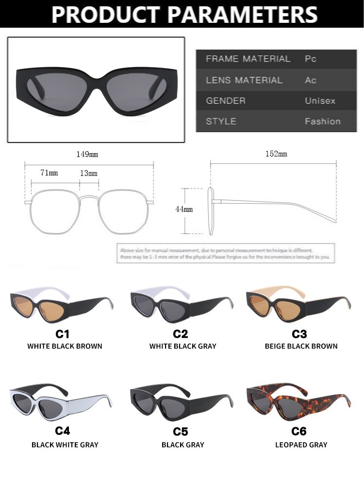 heevoo Punk Cat Eye Sunglasses for Women Brand Edgy Square Frame Plastic Retro Vintage Accessories