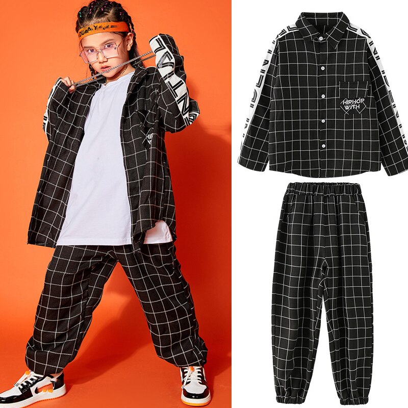 Children'S Hip-Hop Dance Costumes For Kids Boys Lattice Jacket Shirt Hiphop Pants Suit Girls Jazz Street Dance Clothes DQS5795
