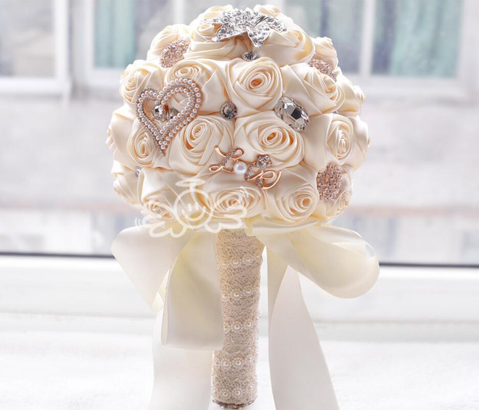 AYiCuthia 1Piece Custom Ivory Bridal Wedding Bouquets Stunning Pearls Beaded Crystal Wedding Bouquets S19: Ivory