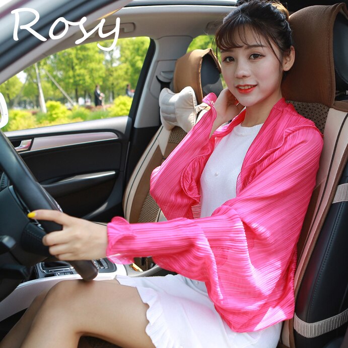 Solid-colored Pleated Summer Women Chiffon shawl Scarves Pure Color Long Sleeve Poncho Stole Female Shawls Snud: Rosy