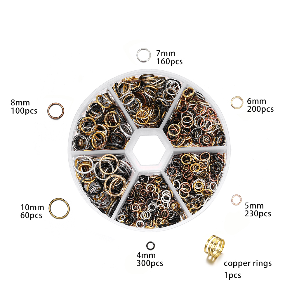Kit Anéis de Salto Aberto para Fazer Jóias, Conjunto de Acessórios para Brincos e Colares DIY, Jóias Fazendo Suprimentos, 4mm, 5mm, 6mm, 7mm, 8mm, 10mm, 1 Conjunto: CINZA