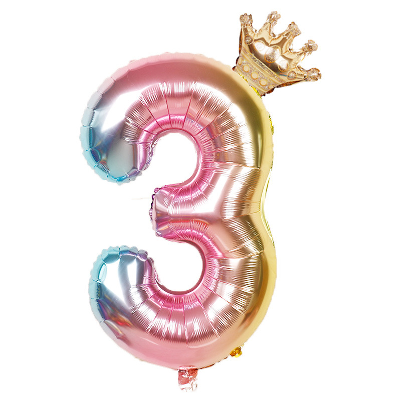 32 inch Rainbow Gradient Crown Digital Aluminum Film Balloon Baby's Birthday Party Decoration Balloon: Deep Sapphire