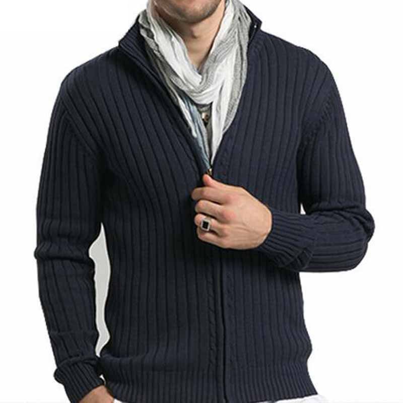 Misniki-suéteres informales para hombre, ropa de punto con cuello levantado, cremalleras ajustadas, cárdigans, M-3XL, AXP29,