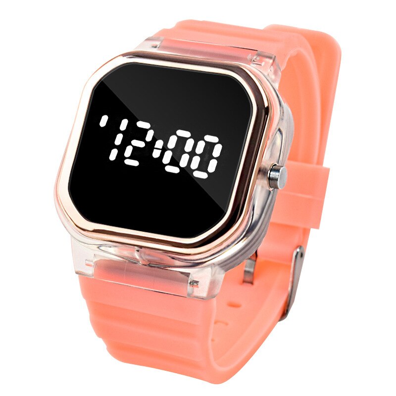 Led elektronisk digital gummiklokke for kvinner tilfeldig enkel silikon dameklokke herre montre femme zegarek damski: Oransje