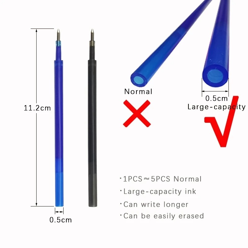 0,5mm retractable erasable gel pens with refills, black/blue gel ink, built-in eraser, office supplies, exam stationery