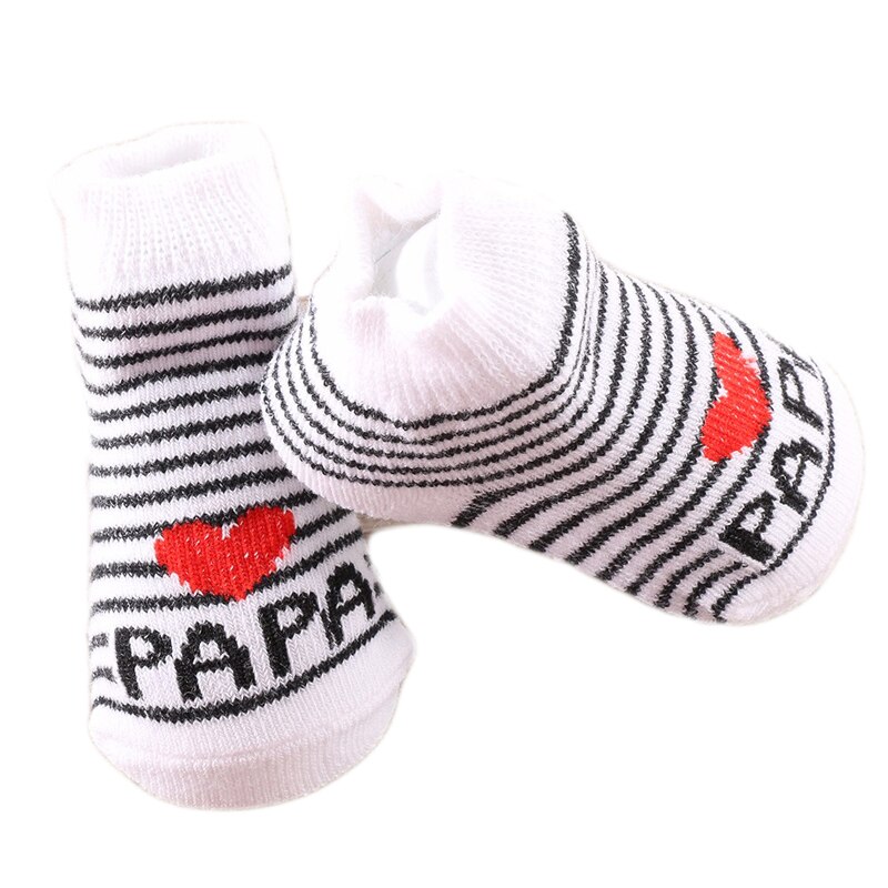 Lovely Soft Baby Socks Newborn Toddler Infant Kids Girls Boys Stripe Cotton Love Mama/Papa Socks 0~3 Months