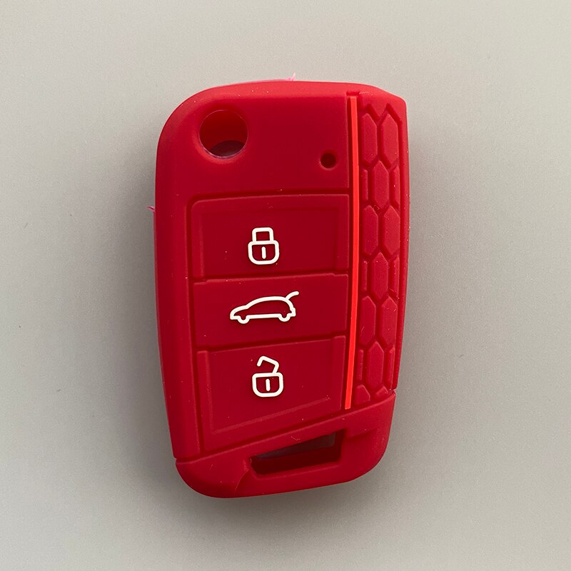 Funda de Gel de sílice para llave de coche, cubierta de 3 botones para Volkswagen Golf 7 mk7 Seat Ibiza Leon FR 2 Altea Azteca para Skoda Octavia: deep RED