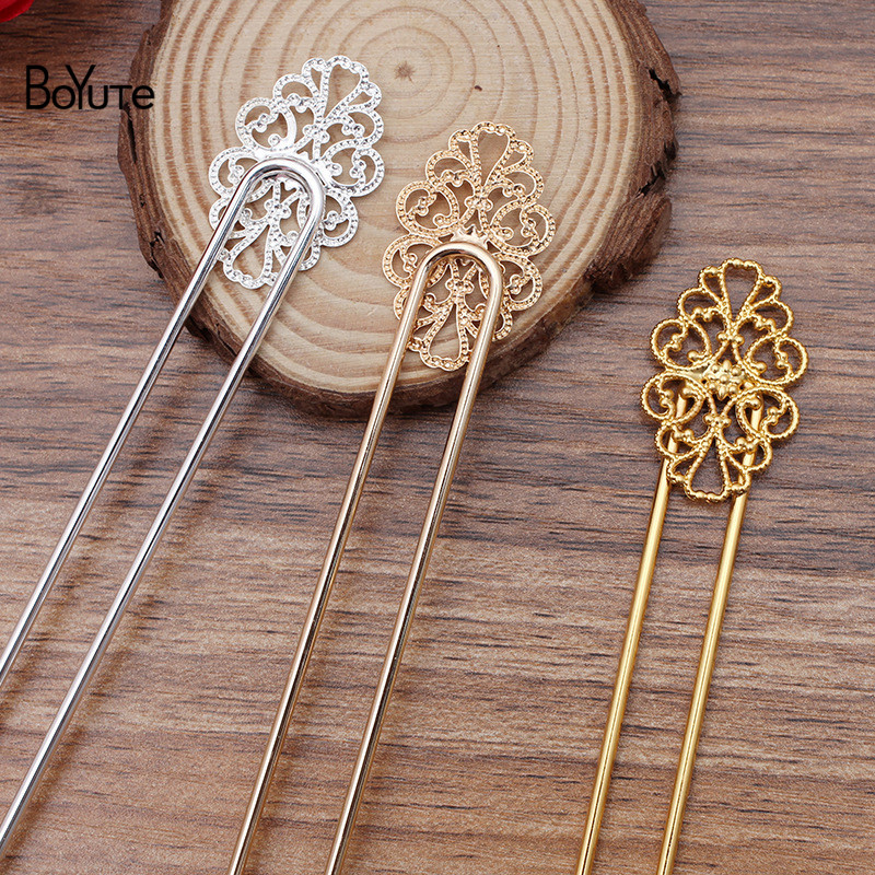 BoYuTe (10 stuks/partij) 12*115*2 MM Ijzer Haar Vork Haarspeld Lassen Messing Filigraan Diy Haaraccessoires