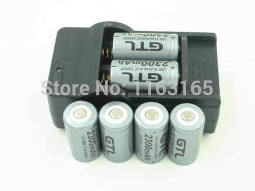 6x2300 mAh 16340 CR123A Oplaadbare Li Grijs Voor LED Zaklamp + Reislader