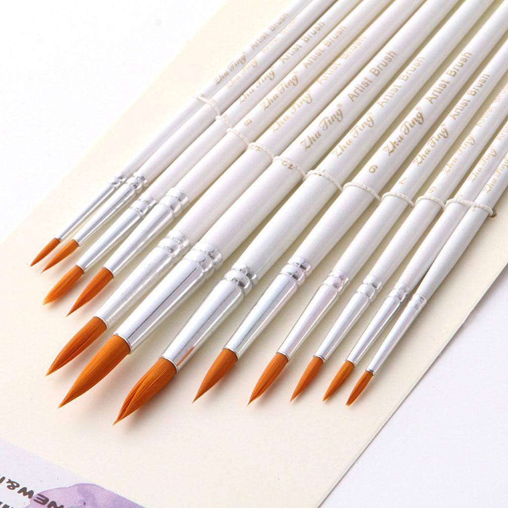 9er Set Wieselhaar-Pinsel Für Aquarell, Öl & Gouache - Größen #0 Bis #8, Silbergraue Griffe