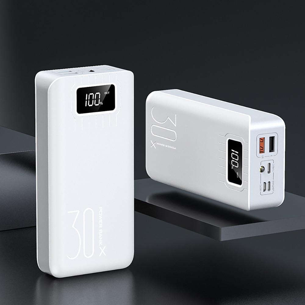 30000mAh Power Bank TypeC Micro USB QC Fast Charging Powerbank LED Display Portable External Battery Charger For Xiaomi iPhone