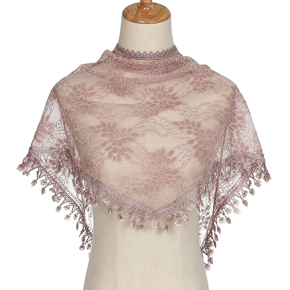 Bufanda de encaje triangular bordada para chal de iglesia Mantilla española velo católico bufanda de iglesia para mujer pañuelo negro blanco: CAMEL