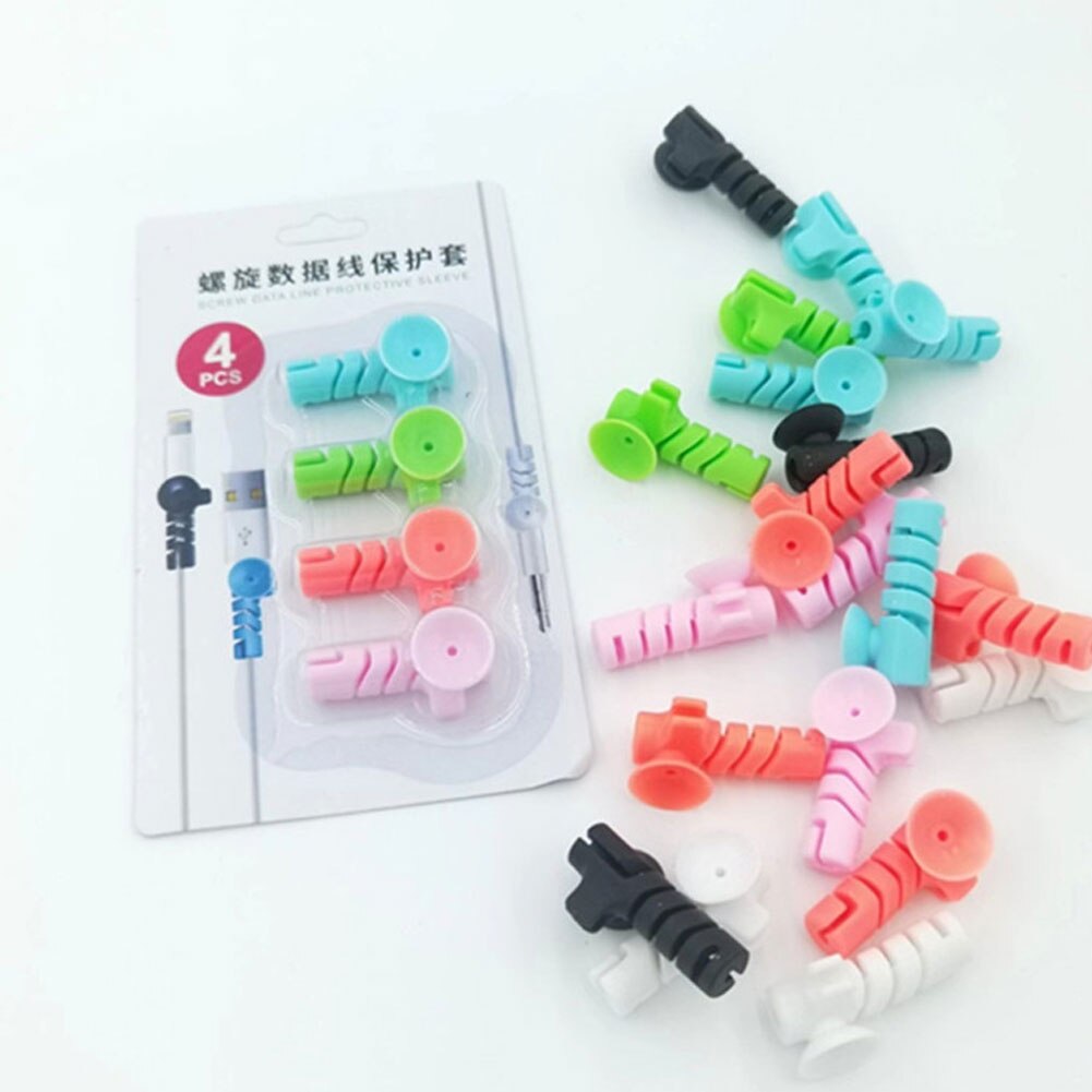 4Pcs/set Suction Cup Charging Cable Protector For Phone Cable Holder Winder Clip For USB Charger Cord Management Cable Organizer