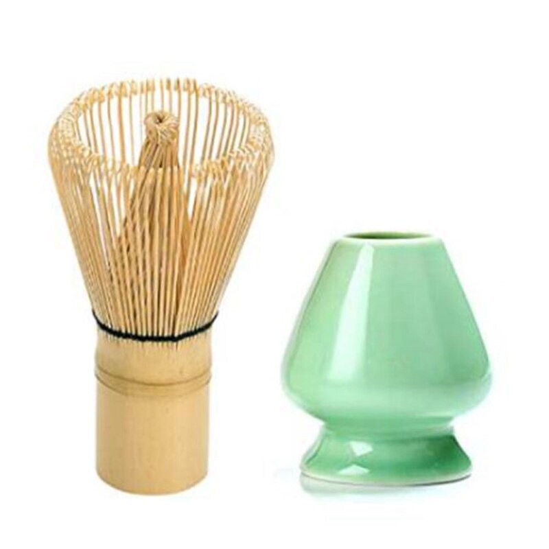 Japanese Matcha Tea Set - Matcha Whisk, Traditional Bamboo Scoop (Chashaku) and Tea Spoon, Ceramic Whisk Holder
