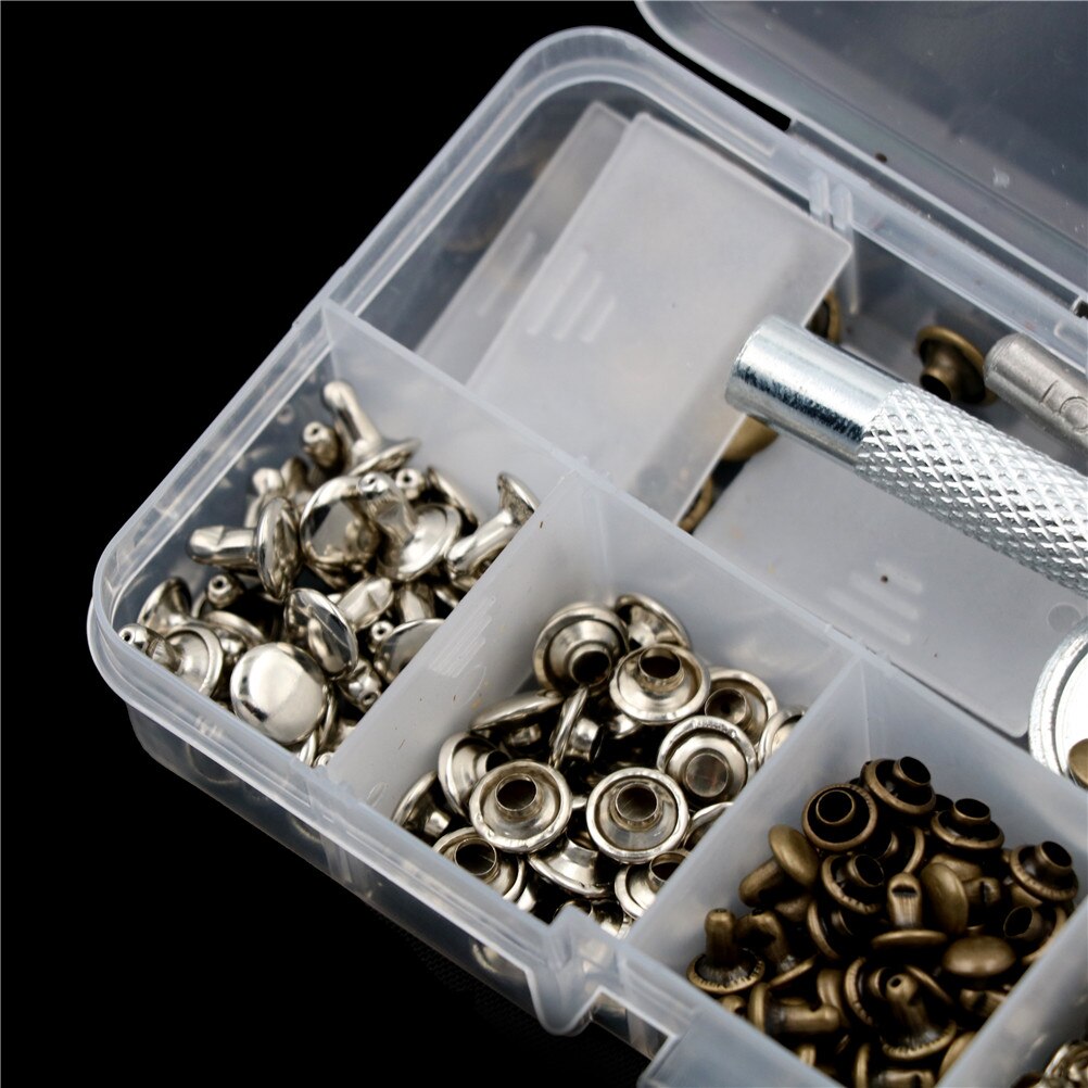 120 Set Metal Single Silver Bronze Rivets with Fixing Tool Kit Leather Repairing Rivets Tubular For Belts